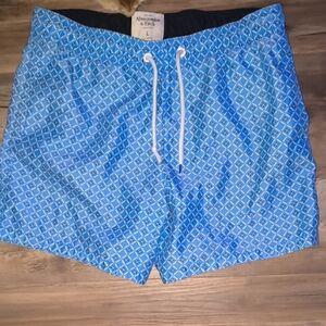 Abercrombie & Fitch Men’s Light Blue Geometric Swim Trunks